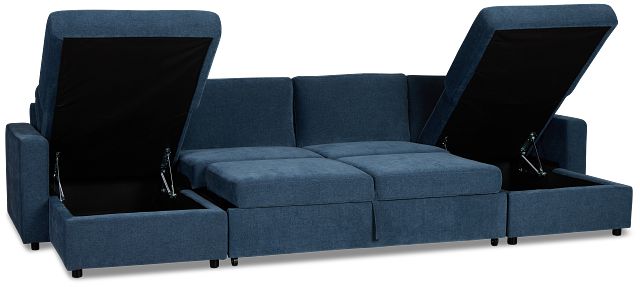 Addie Blue Fabric Double Chaise Sleeper Storage Sectional