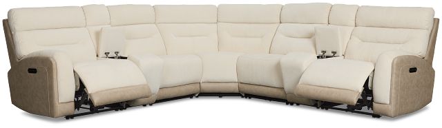 Travis Light Beige Fabric Large Dual Power Reclining Two-arm Sectional