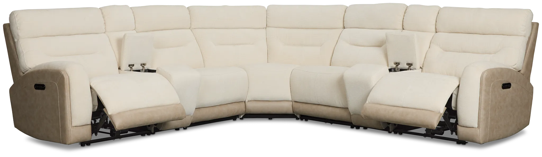 Travis Light Beige Fabric Large Dual Power Reclining Two-arm Sectional