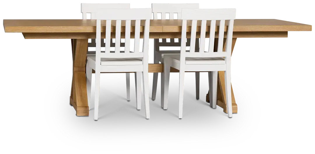 Nantucket Light Tone Rect Table & 4 White Wood Chairs Nantucket Light Tone Rect Table & 4 White Wood Chairs