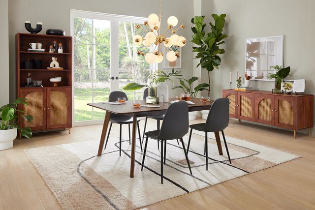 Palmdale Dark Tone Table & 4 Gray Upholstered Chairs