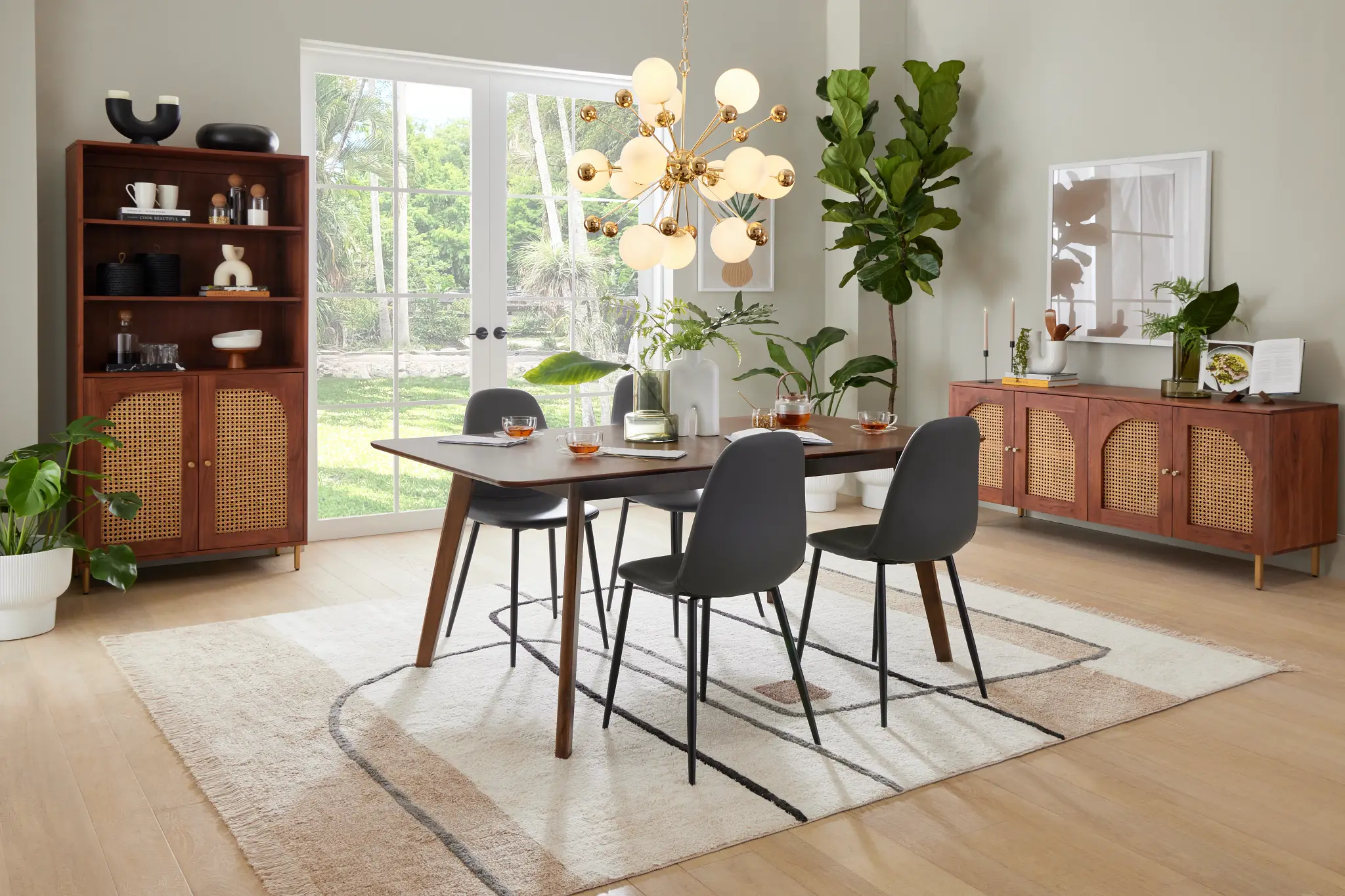 Palmdale Dark Tone Table & 4 Gray Upholstered Chairs Palmdale Dark Tone Table & 4 Gray Upholstered Chairs