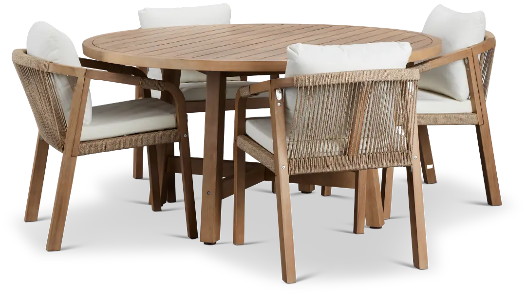 Laguna Light Tone Round Table & 4 White Cushioned Chairs Laguna Light Tone Round Table & 4 White Cushioned Chairs