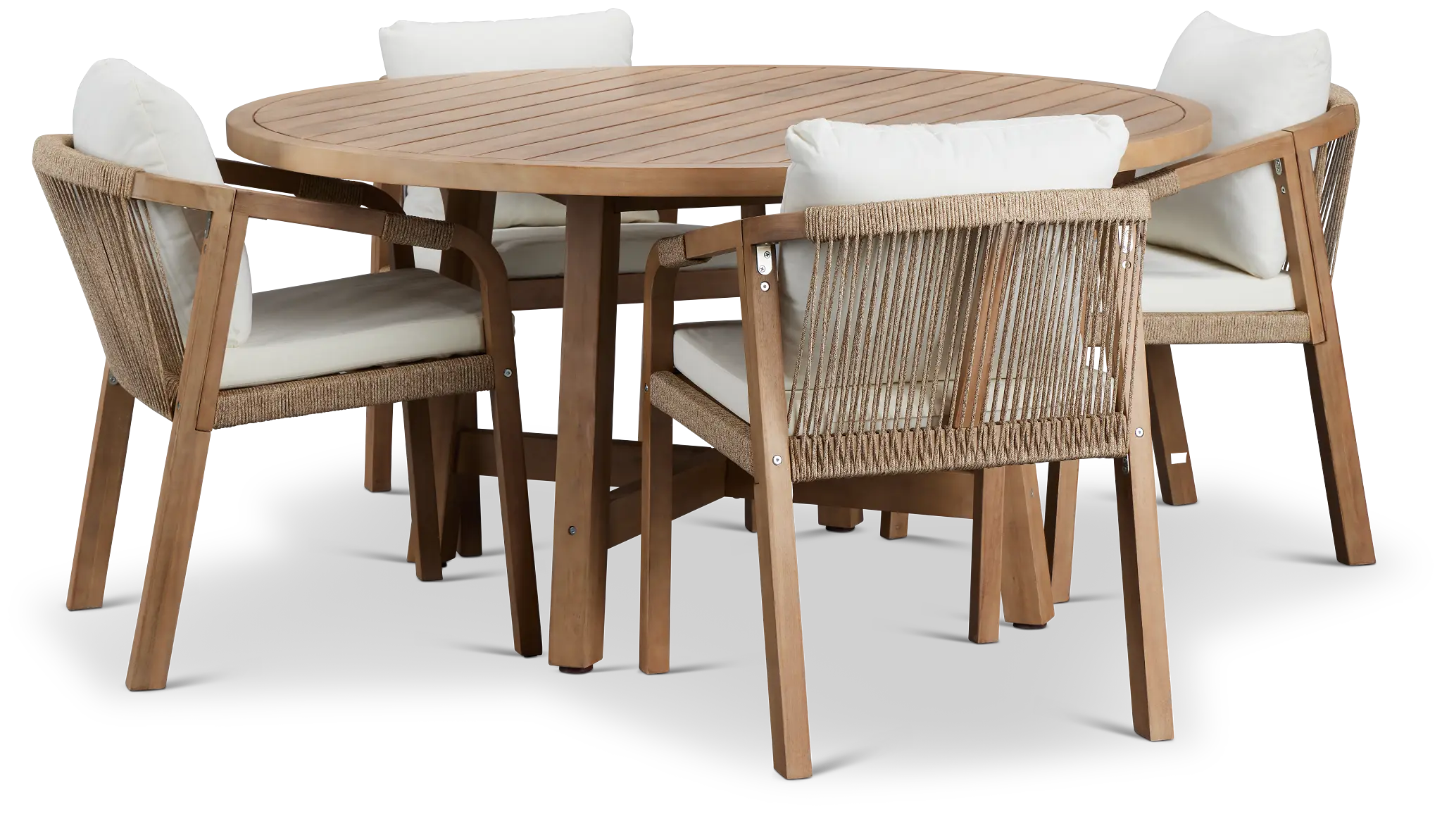 Laguna Light Tone Round Table & 4 White Cushioned Chairs Laguna Light Tone Round Table & 4 White Cushioned Chairs