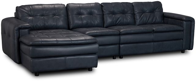 Rowan Navy Leather Small Left Chaise Sectional