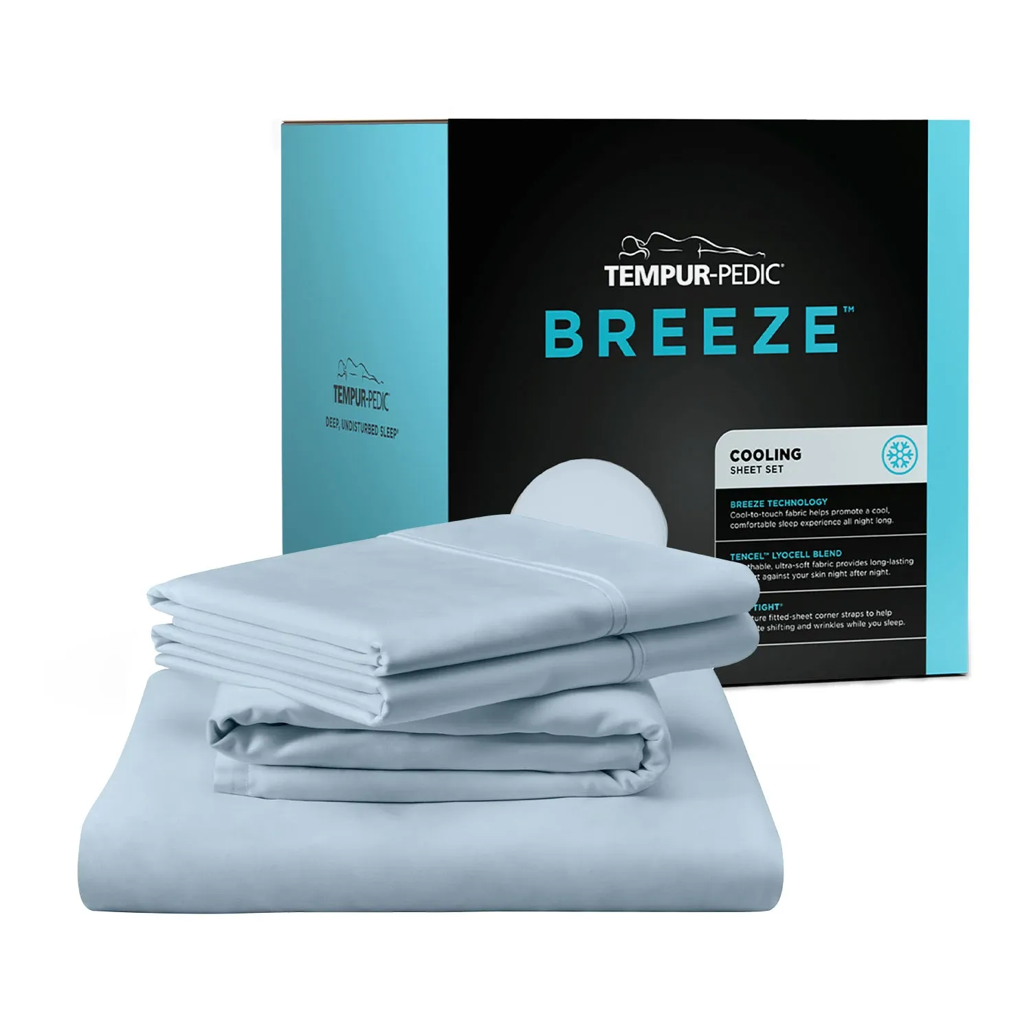 Tempur-pedic Breeze Cooling Light Blue Split King Sheets