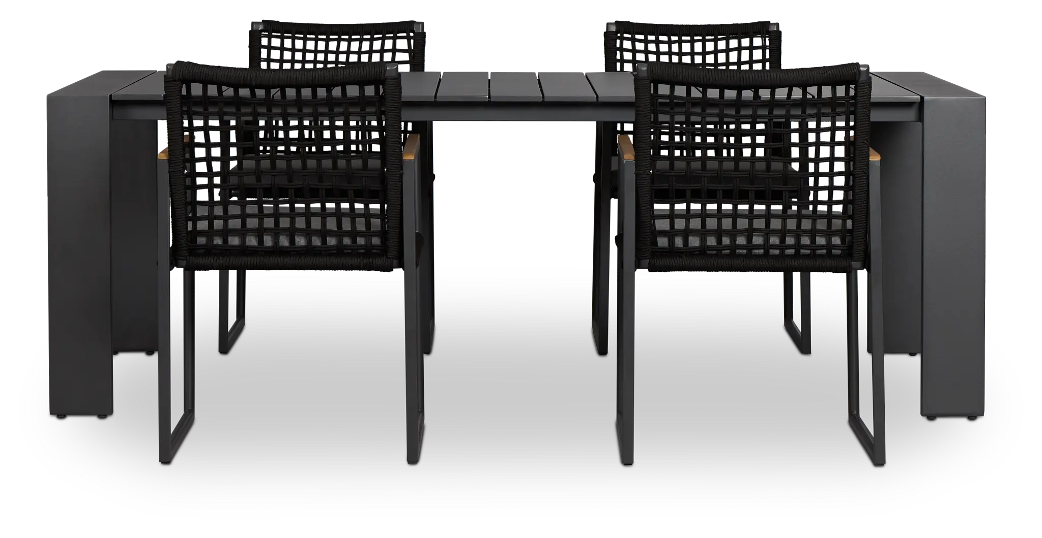 Sunrise Dark Gray 86" Rectangular Table & 4 Teak Arm Chairs Sunrise Dark Gray 86" Rectangular Table & 4 Teak Arm Chairs