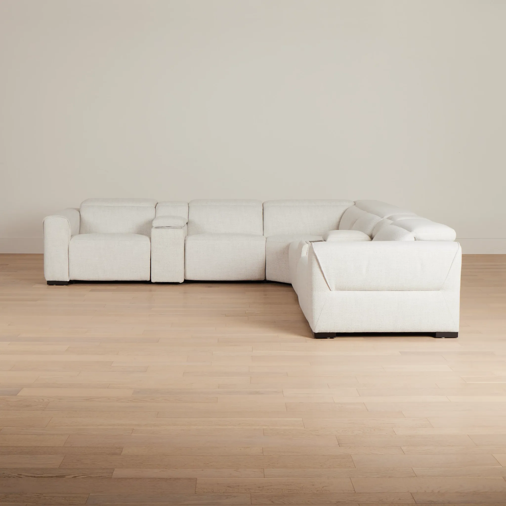 Ellis Light Beige Fabric Large Triple Power Reclining Two-arm Sectional