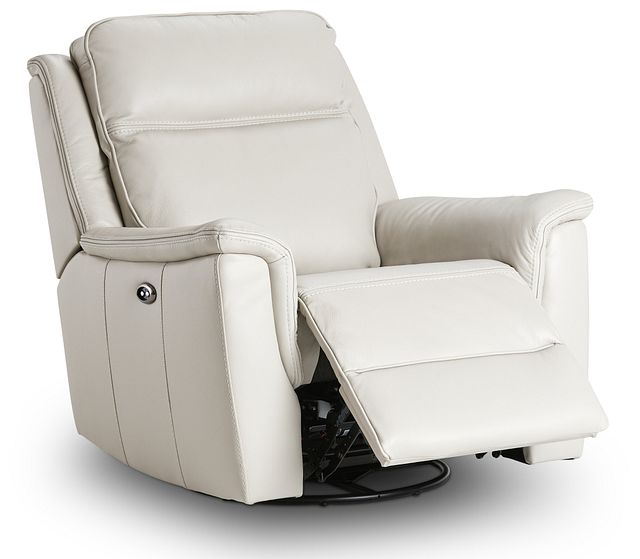 Aiden Light Gray Leather Power Swivel Glider Recliner