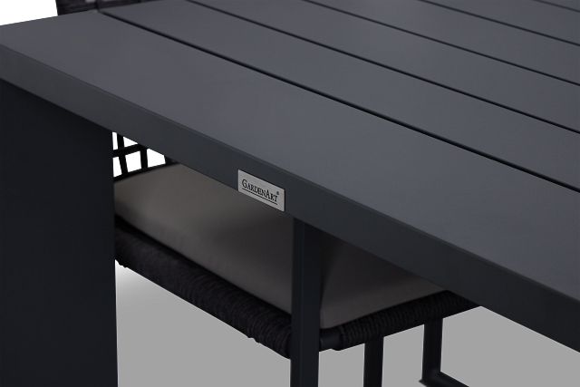 Sunrise Dark Gray 86" Rectangular Table & 4 Aluminum Arm Chairs