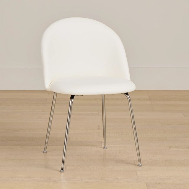 Capri White Micro Upholstered Side Chair W/ Chrome Legs