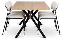 Lynden Light Tone Rect Table & 4 White Metal Upholstered Side Chairs