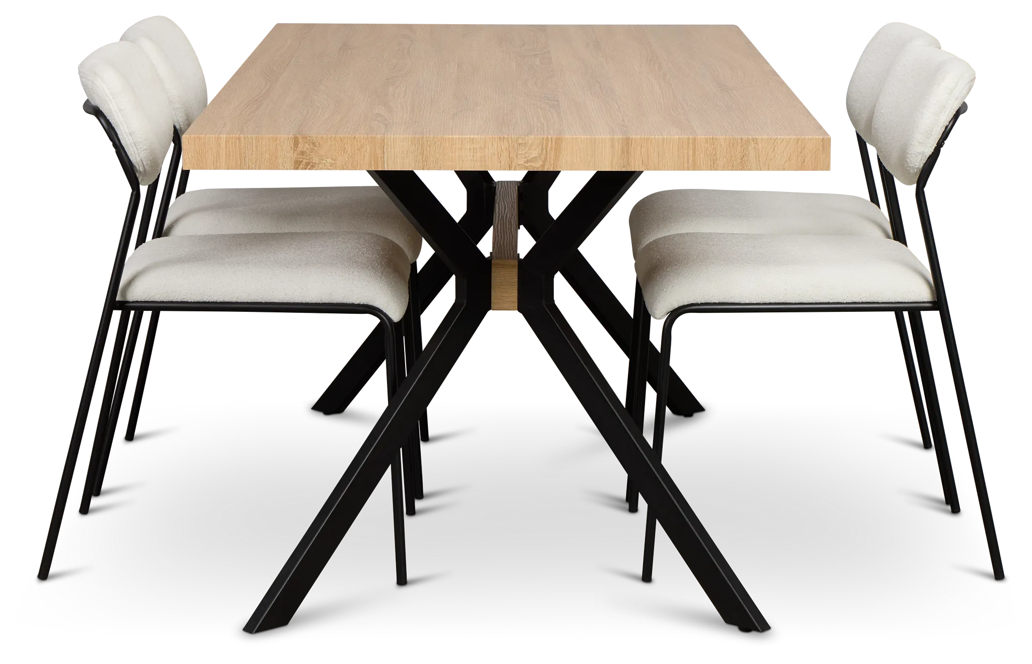 Lynden Light Tone Rect Table & 4 White Metal Upholstered Side Chairs