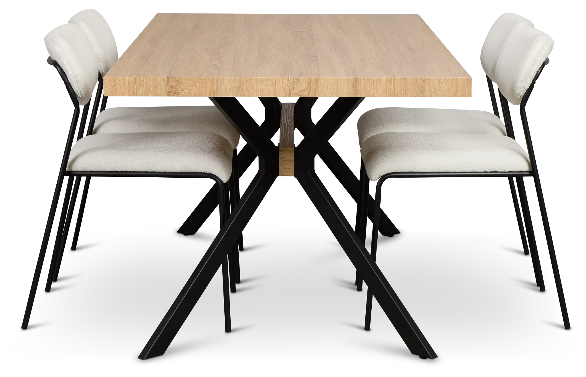 Lynden Light Tone Rect Table & 4 White Metal Upholstered Side Chairs Lynden Light Tone Rect Table & 4 White Metal Upholstered Side Chairs