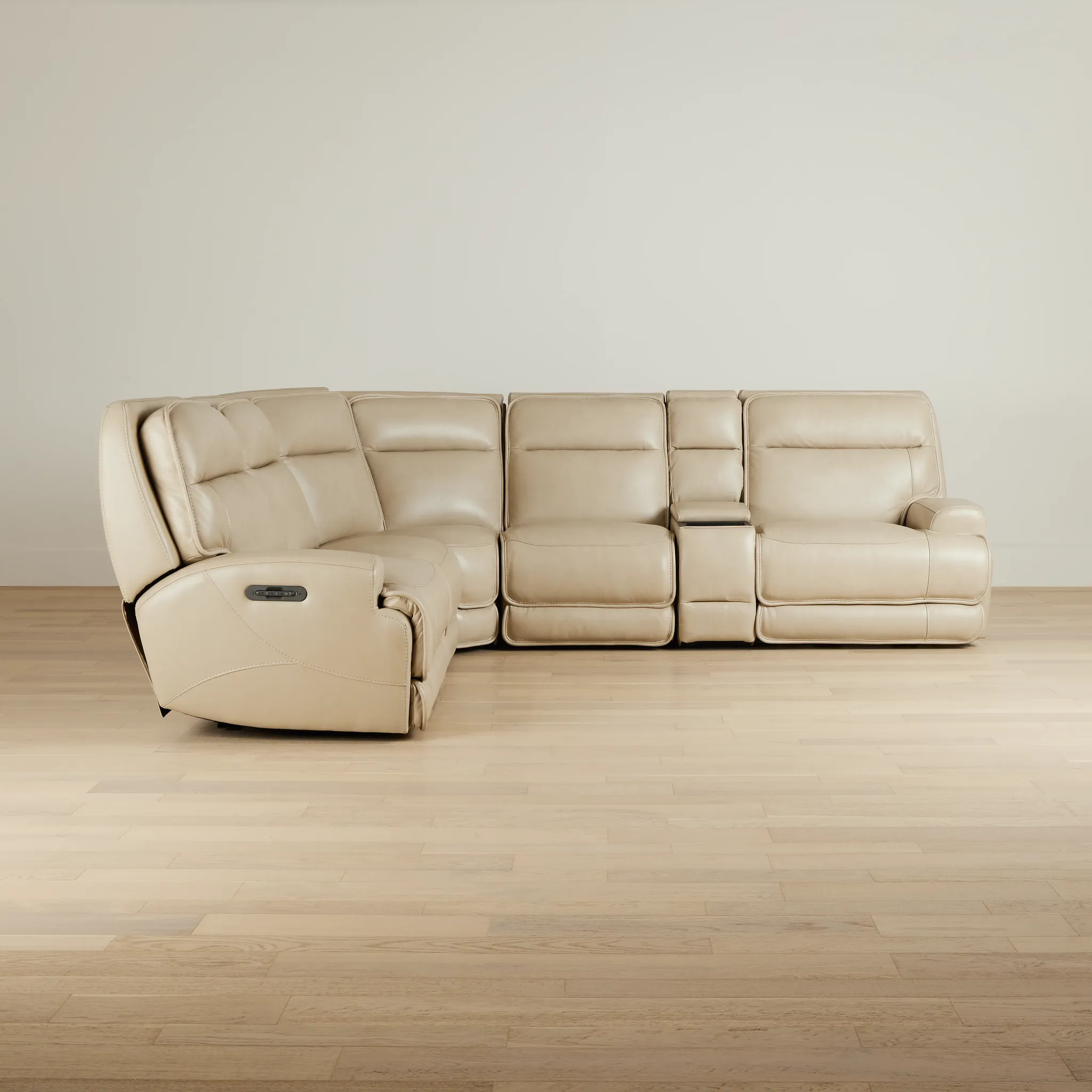 Casey Light Beige Lthr/vinyl Medium Dual Power 2-arm Reclining Sectional