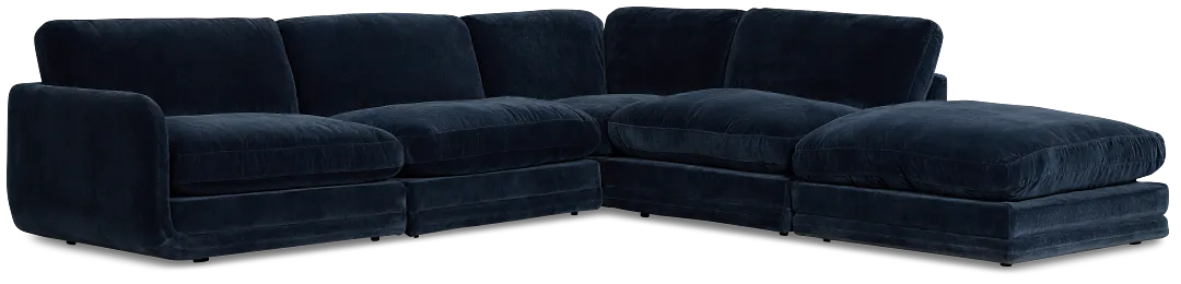 Jules Dark Blue Velvet 5-piece Right Facing Bumper Sectional
