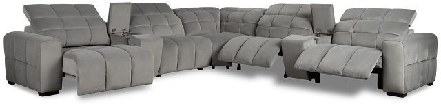 Gemma Light Gray Velvet Large Dual Power Left Chaise Sectional