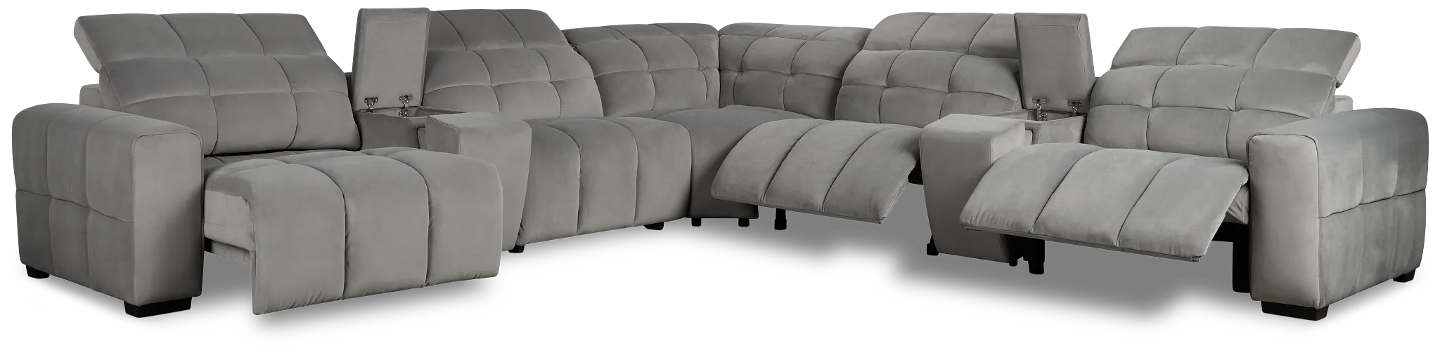 Gemma Light Gray Velvet Large Dual Power Left Chaise Sectional