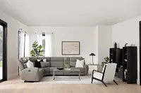 Walker Light Gray Lthr/vinyl Medium Triple Power 2-arm Sectional