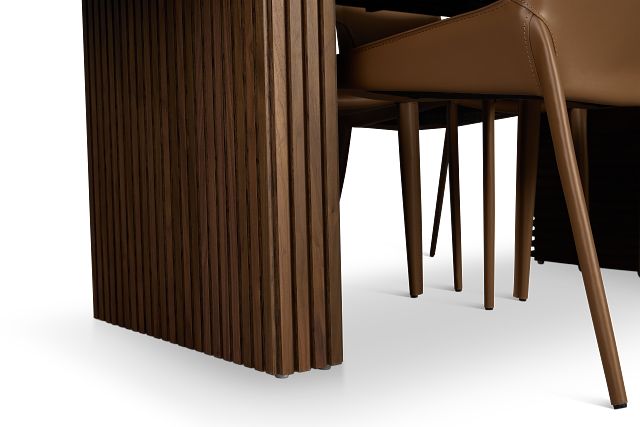Wayne Two-tone Stone Rectangular Table & 4 Brown Upholstered Chairs