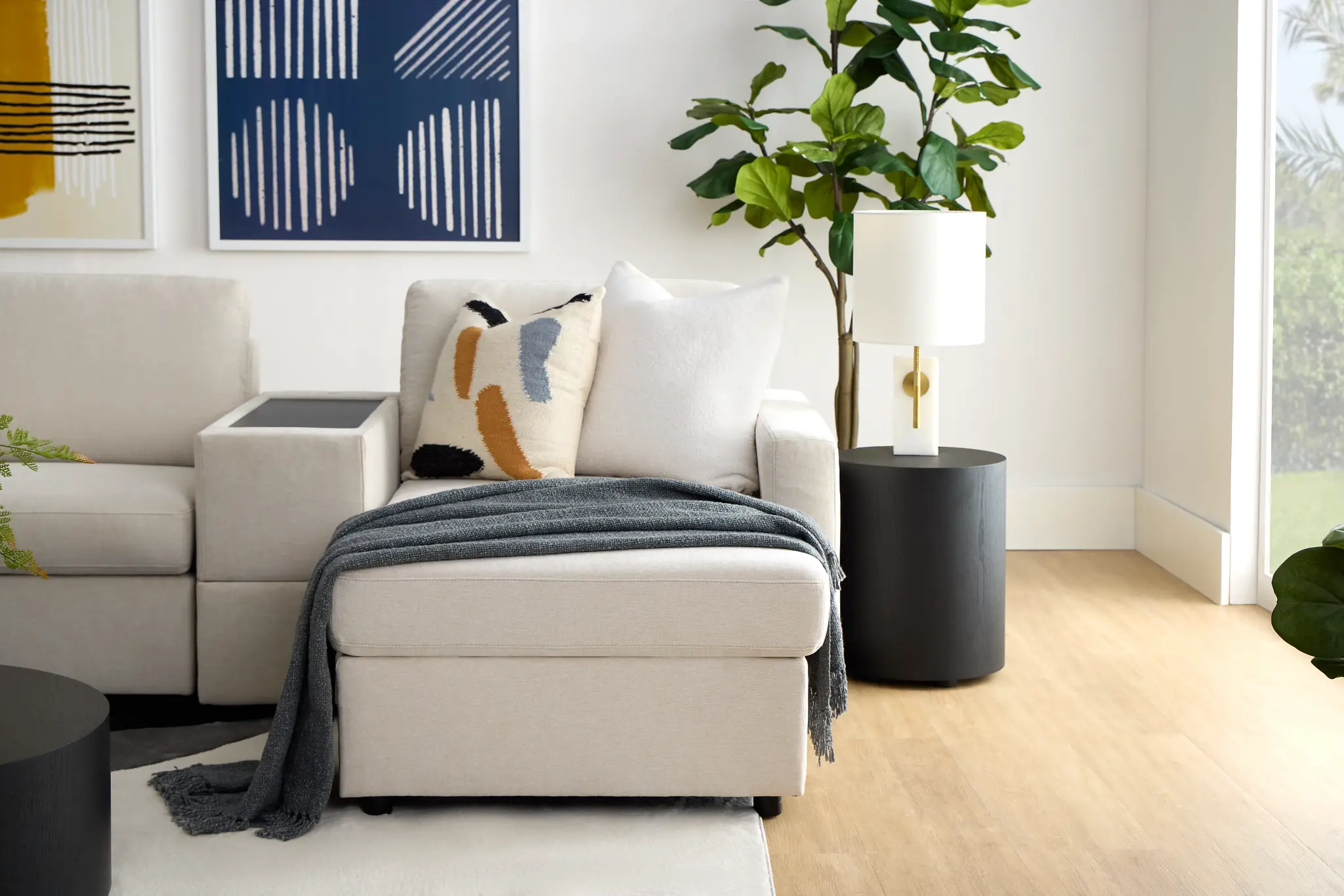 Addie Beige Fabric 6-piece Home Theater With Storage Consoles Addie Beige Fabric 6-piece Home Theater With Storage Consoles