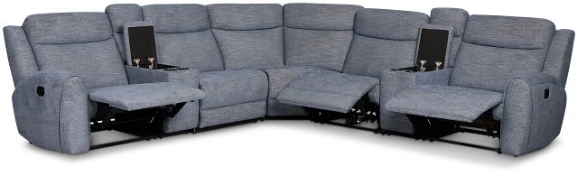 Walker Blue Fabric Large Dual Manually Reclining Two-arm Sectional