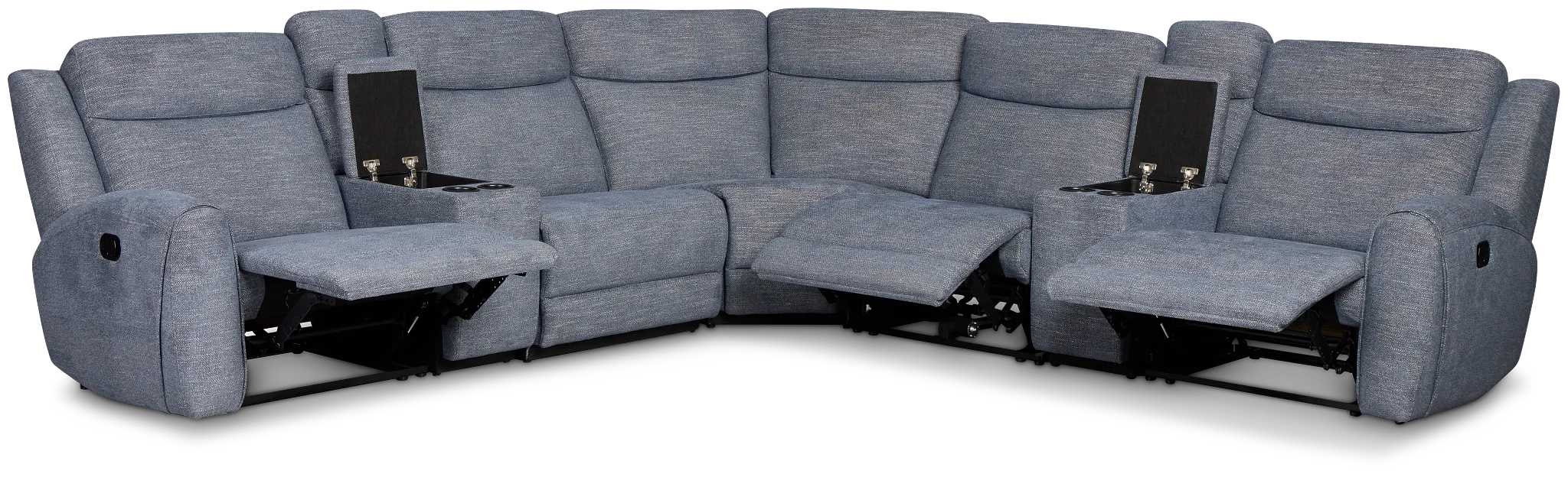 Walker Blue Fabric Large Dual Manually Reclining Two-arm Sectional