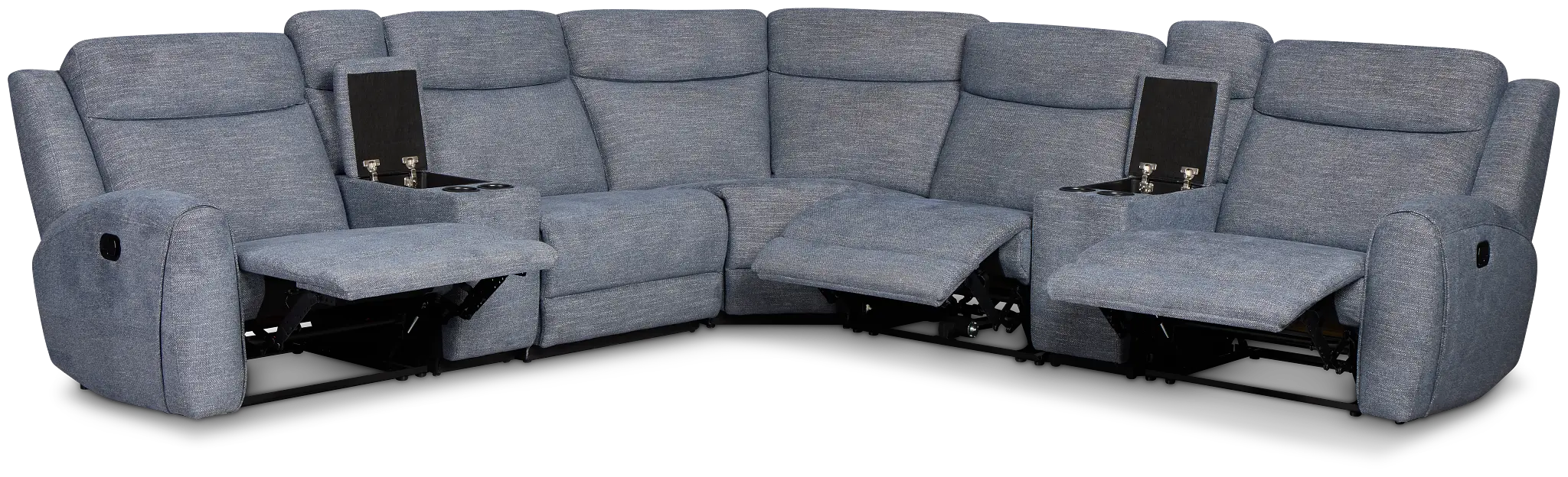 Walker Blue Fabric Large Dual Manually Reclining Two-arm Sectional Walker Blue Fabric Large Dual Manually Reclining Two-arm Sectional