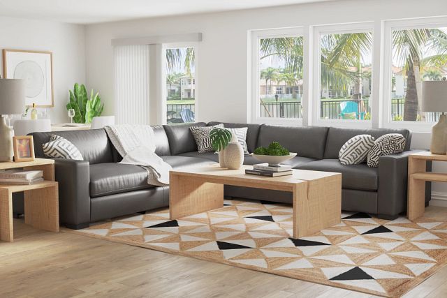 Bohan Black Leather Large Two-arm Sectional