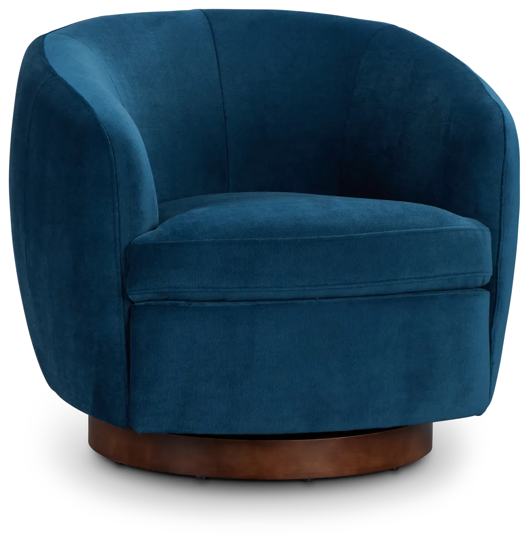 Hazel Dark Blue Velvet Swivel Accent Chair