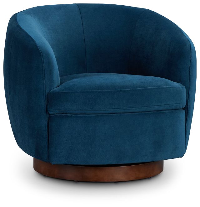Hazel Dark Blue Velvet Swivel Accent Chair
