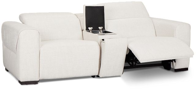 Ellis Light Beige Fabric Power Reclining Console Sofa