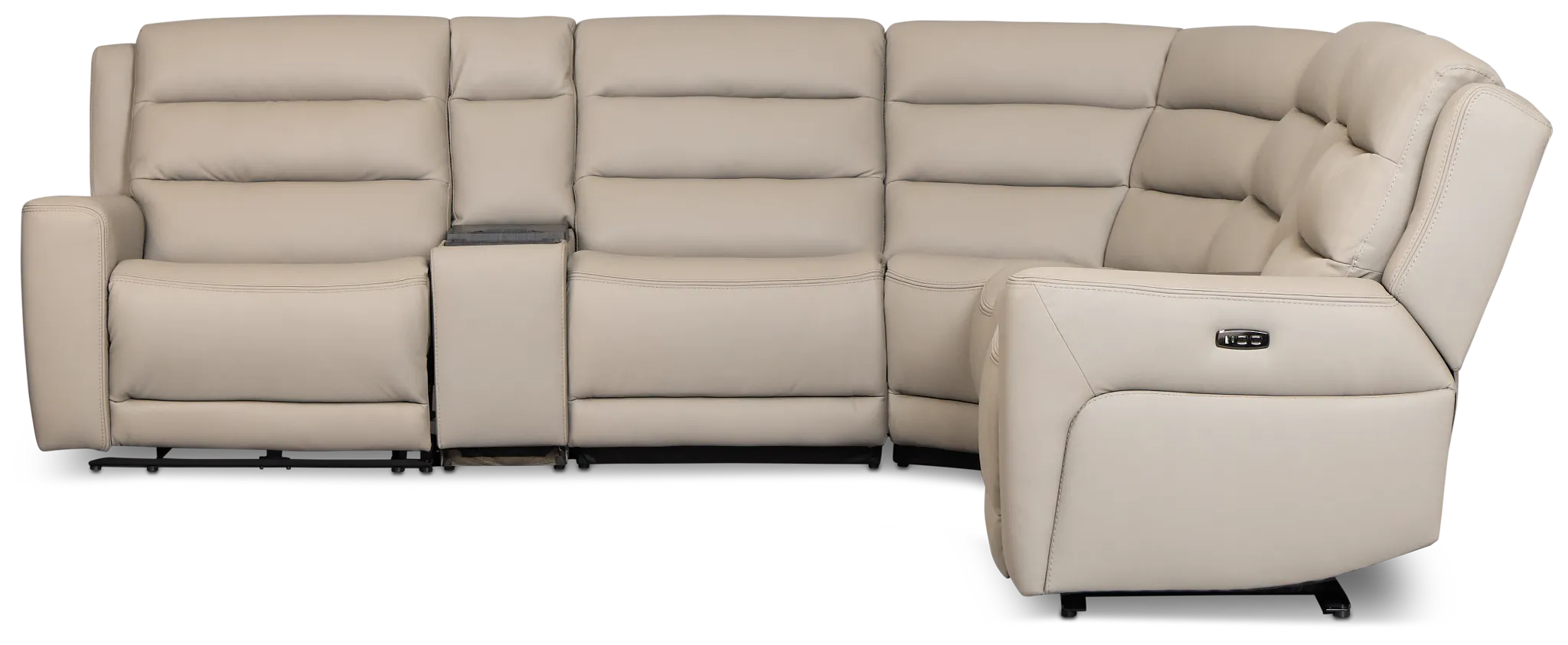 Wilder Taupe Leather Large Dual Power Sectional W/refrigerated Console