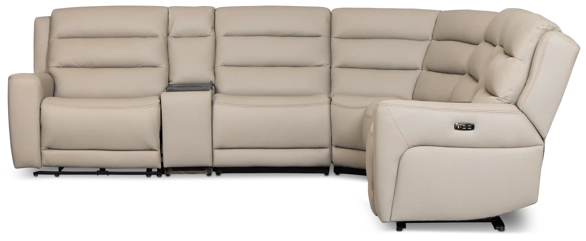 Wilder Taupe Leather Large Dual Power Sectional W/refrigerated Console Wilder Taupe Leather Large Dual Power Sectional W/refrigerated Console