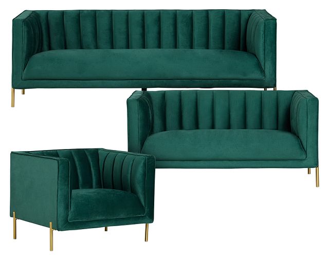 Bella Dark Green Velvet Living Room