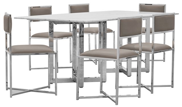 Amalfi Taupe Marble Rectangular Table & 4 Metal Chairs