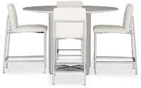 Amalfi White Marble High Table & 4 Upholstered Barstools
