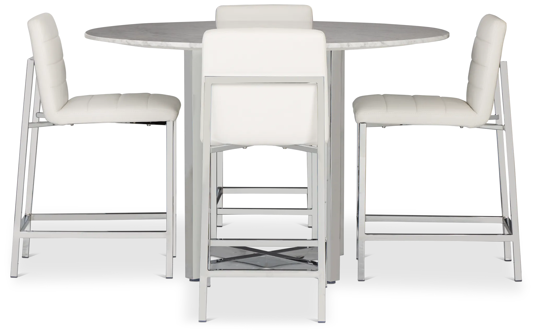 Amalfi White Marble High Table & 4 Upholstered Barstools