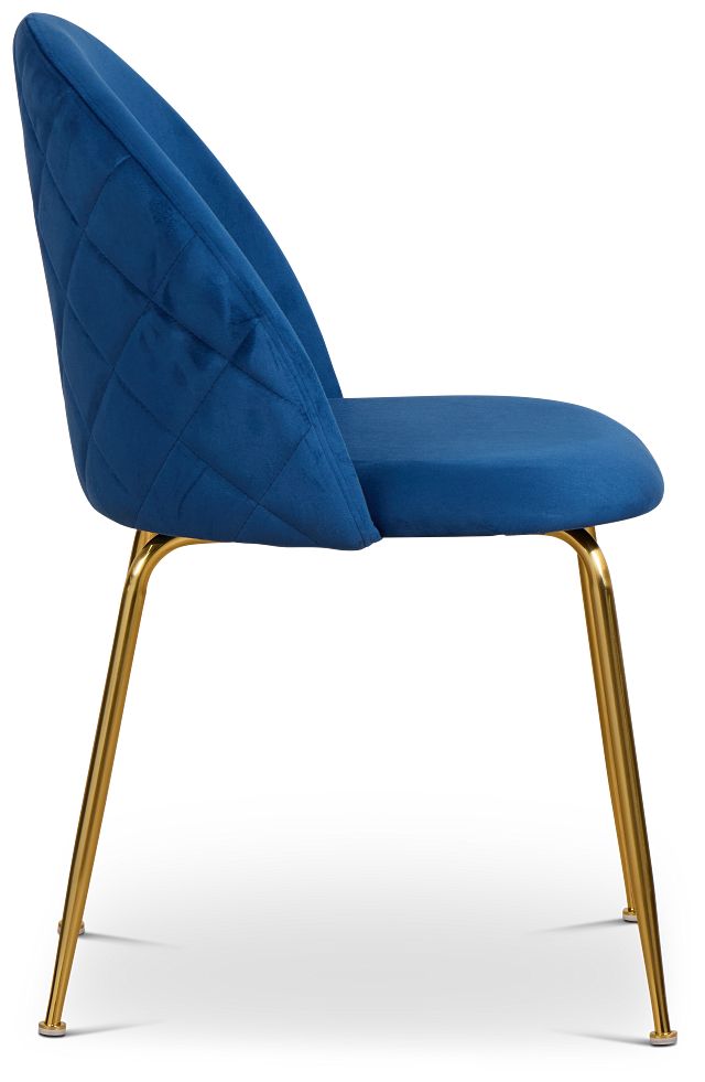 Capri Dark Blue Velvet Upholstered Side Chair W/ Gold Legs