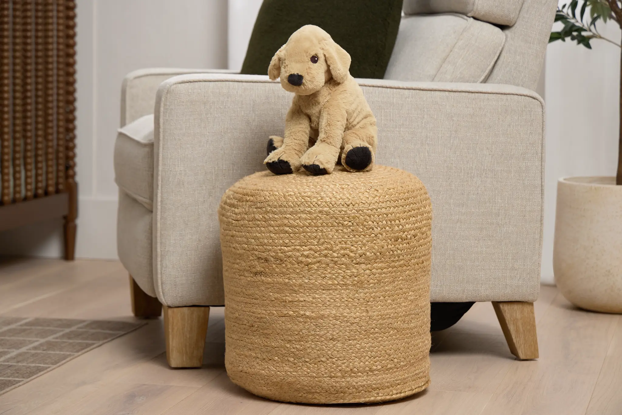 Alani Light Brown Round Accent Pouf Alani Light Brown Round Accent Pouf