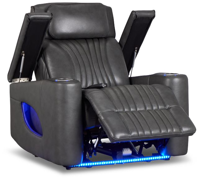 Nova Dark Gray Lthr/vinyl Power Recliner W/ Massage
