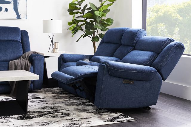 Navy Blue Leatherette 1pc Sofa Only Living Room POWER Recliner