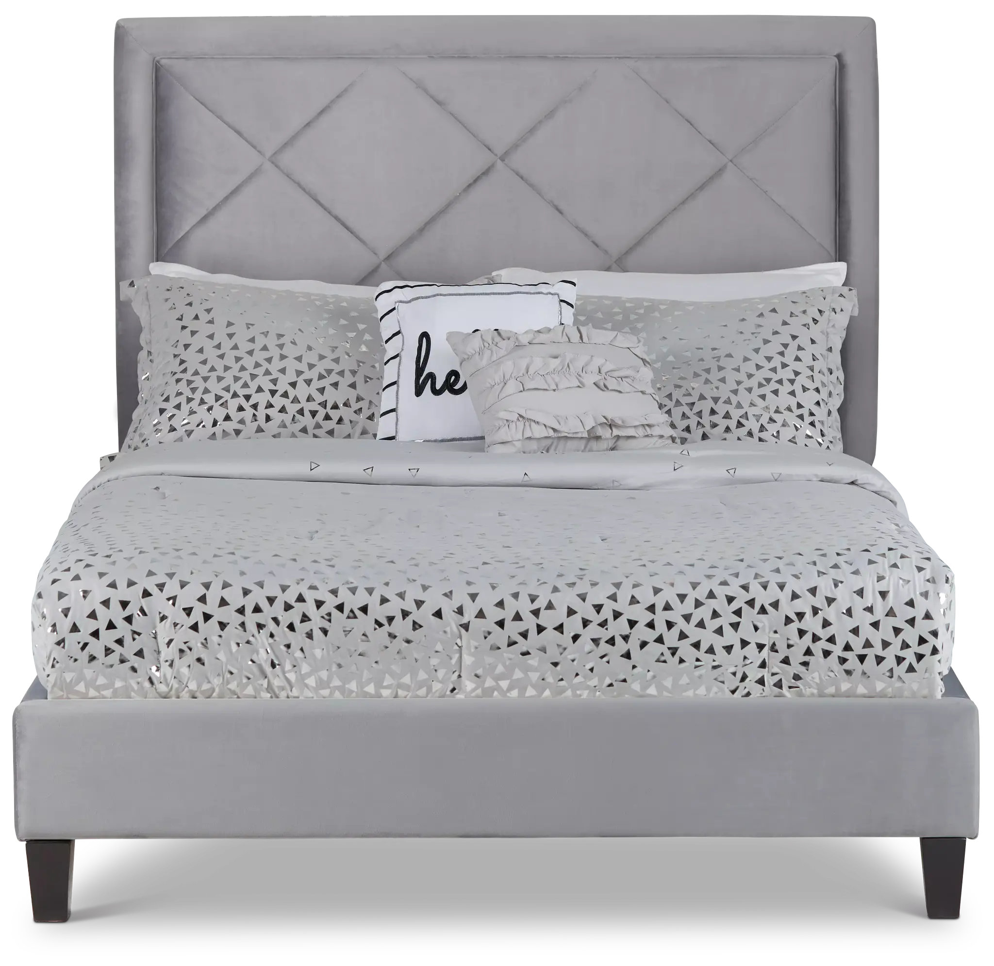 Collin Dark Gray Velvet Platform Bed Collin Dark Gray Velvet Platform Bed
