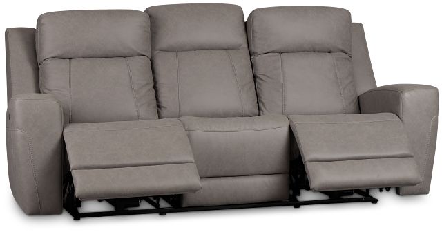 Colton Light Gray Micro Power Reclining Sofa W/ Power Headrest