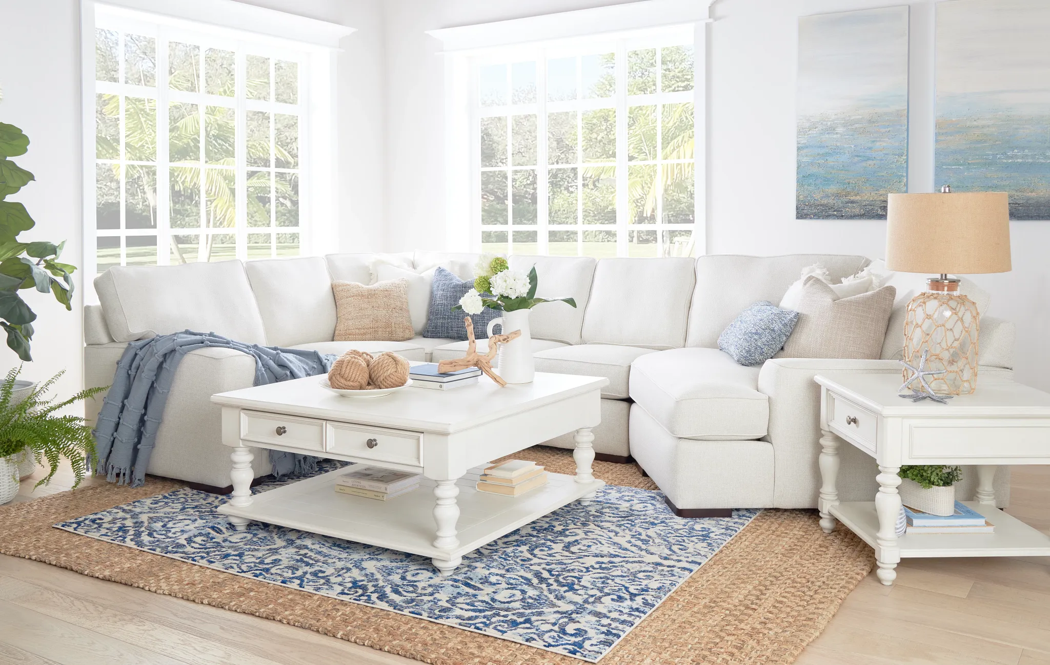 Austin White Fabric Small Right Cuddler Sectional
