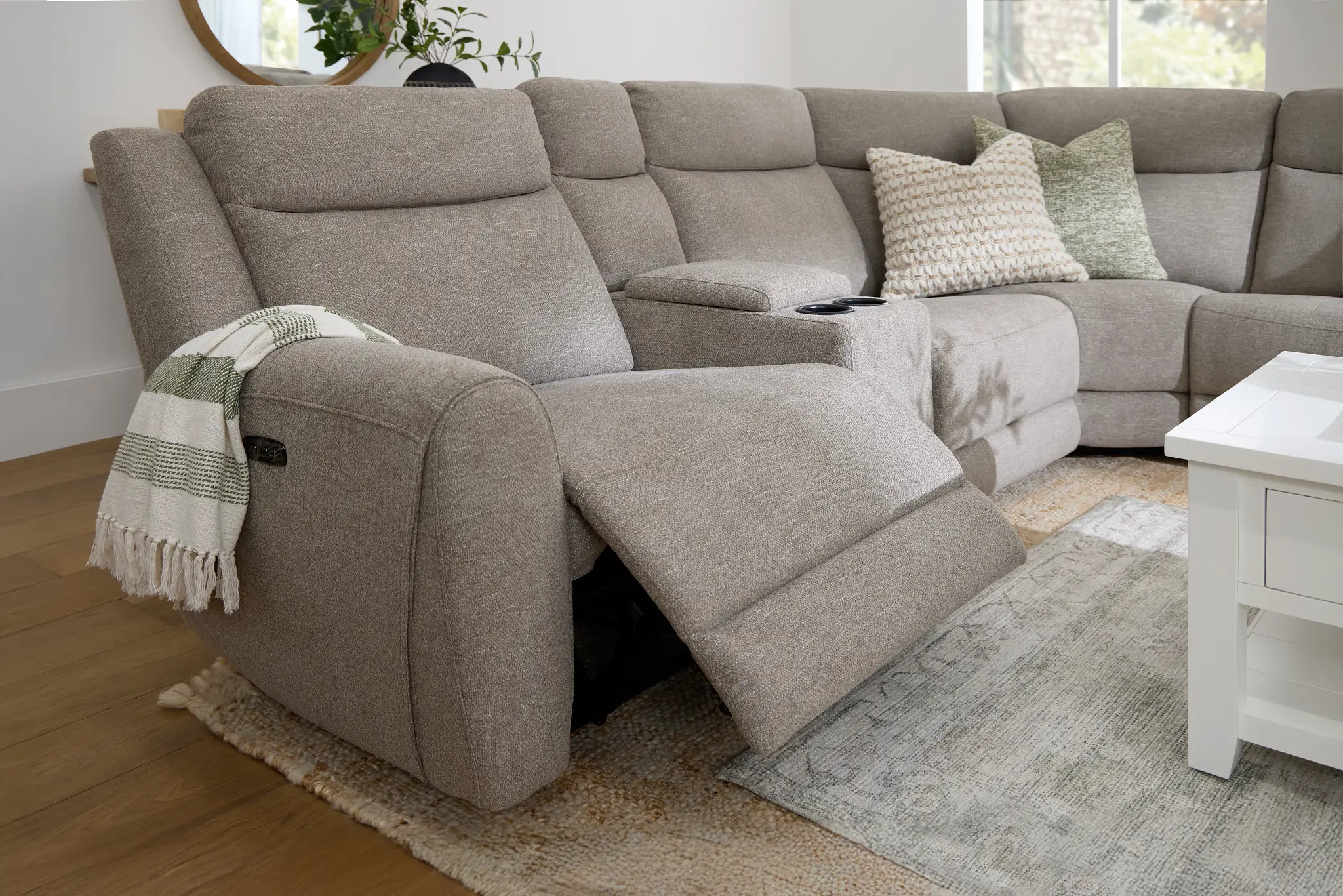 Walker Beige Fabric Medium Triple Power 2-arm Sectional Walker Beige Fabric Medium Triple Power 2-arm Sectional