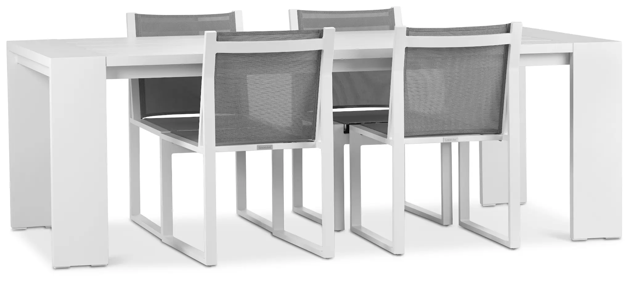 Linear White 87" Aluminum Table & 4 Sling Side Chairs Linear White 87" Aluminum Table & 4 Sling Side Chairs