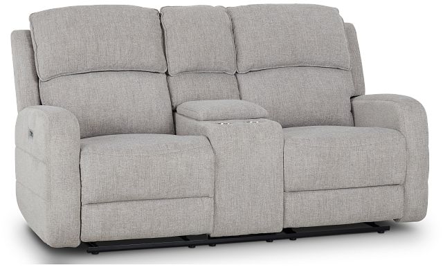 Piper Gray Fabric Power Reclining Console Loveseat