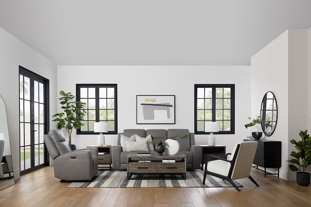 Colton Light Gray Micro Power Reclining Sofa W/ Power Headrest