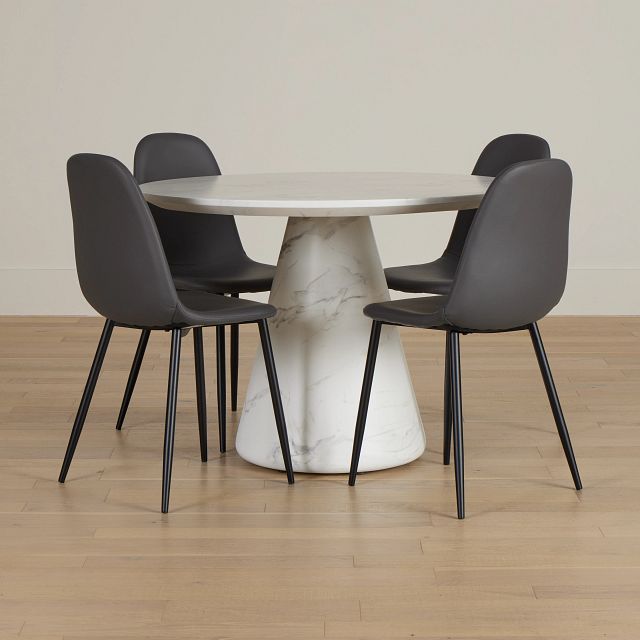 Merrick White Round Table & 4 Upholstered Chairs